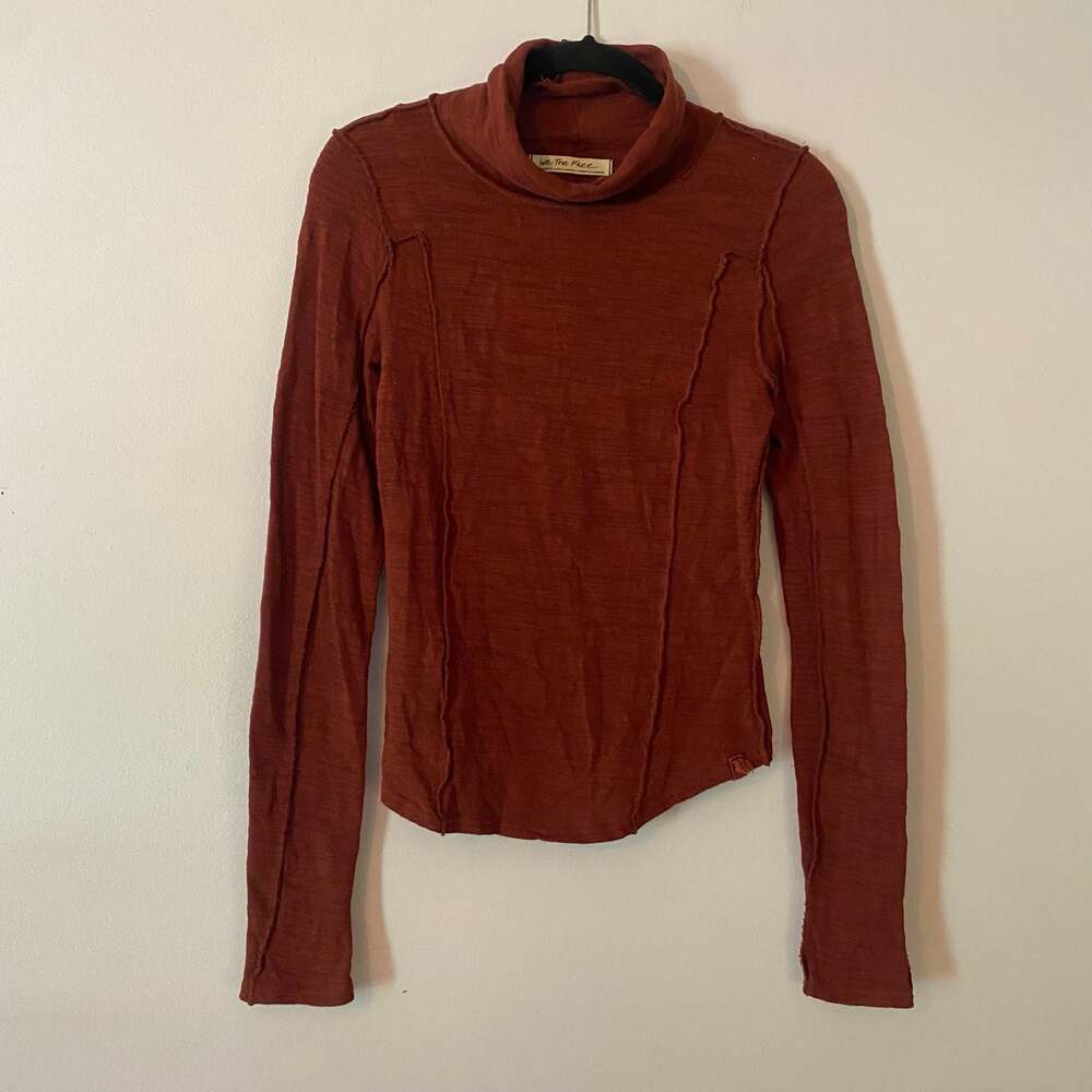 We The Free Burgundy Red Boho Long Sleeve Top Turtleneck Loungewear Women's XS